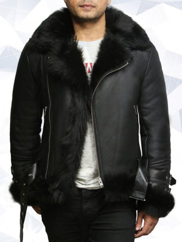 Mens Aviator Flying Jacket Real Shearling Sheepskin Toscana Flying Jacket Coat