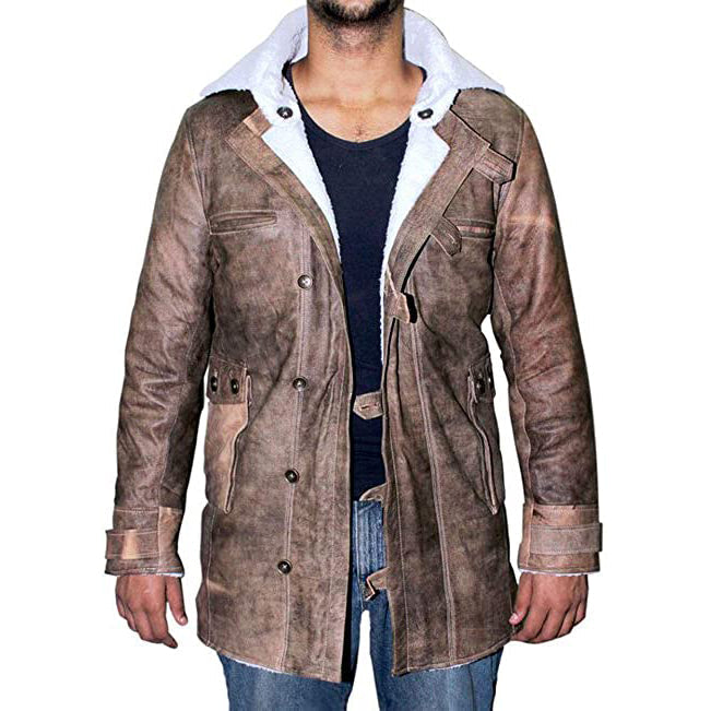 Men’s Shearling Bomber Jacket – Distressed Real Leather Winter Coat for Men