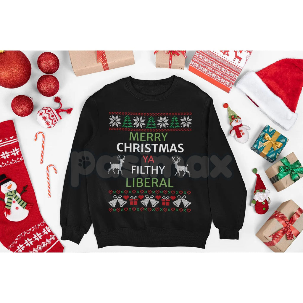 "Merry Christmas Lib" Funny Political Christmas Sweatshirt | Ironic Gag Gift Holiday Jumper | Conservative Humor Xmas Crewneck