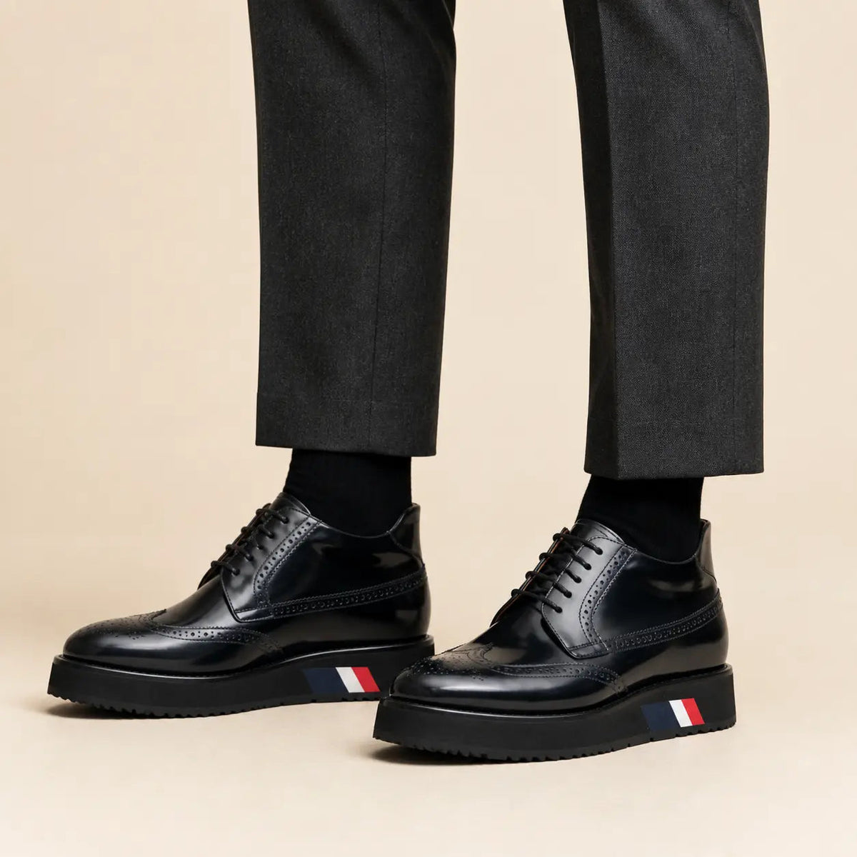 Dark Blue-Black Platform Ankle-Height Lace-Up Shoe