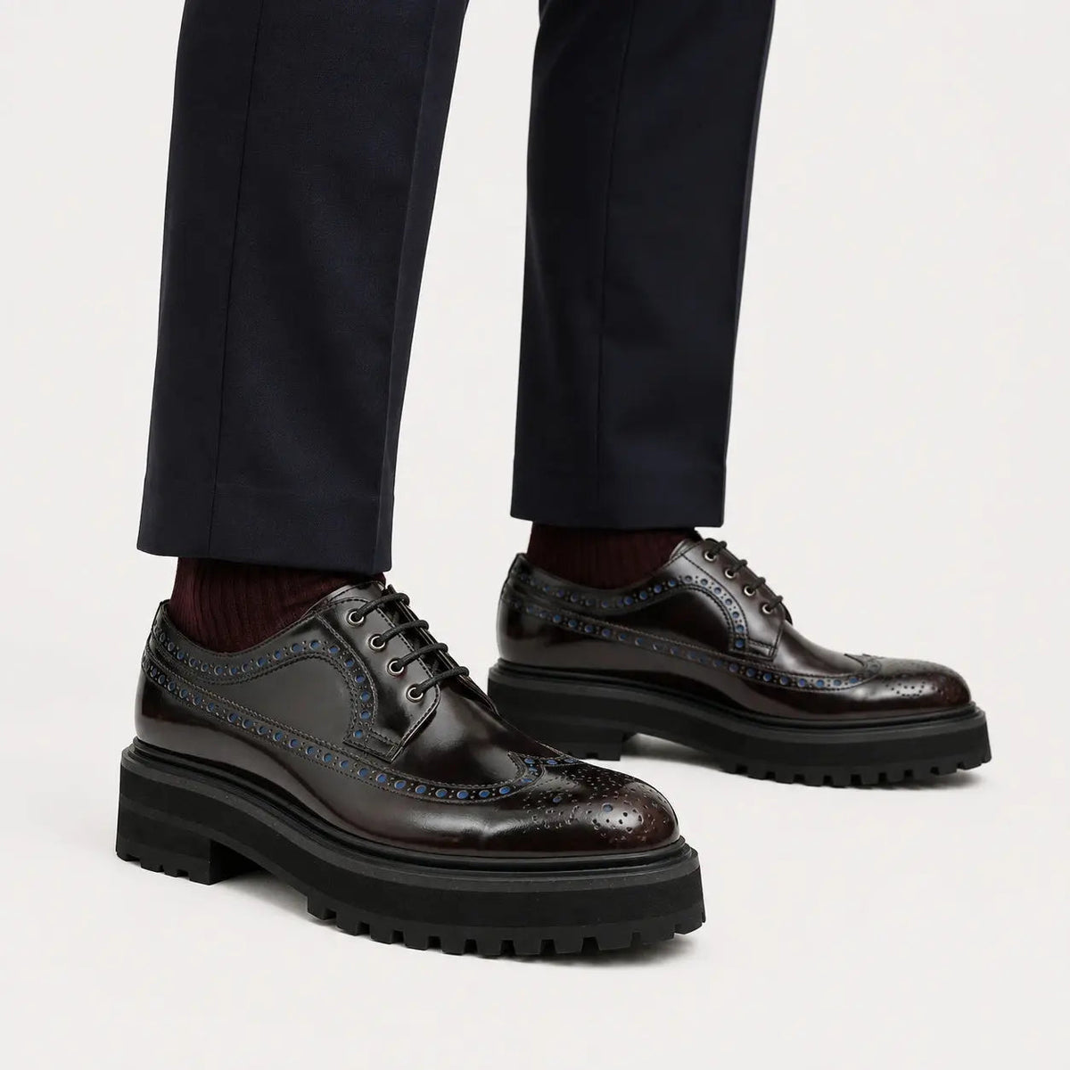 Black and Red Shaded Wingtip Derby Shoe