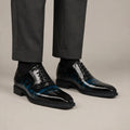 Black and Blue Glossy Textured Lace-Up Dress Shoe