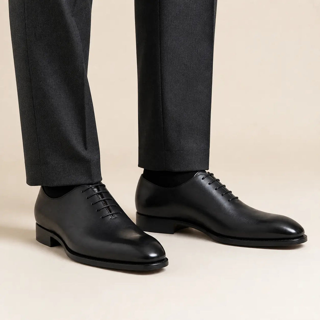 Gray-Black Plain-Toe Oxford Shoes with Low-Gloss Finish