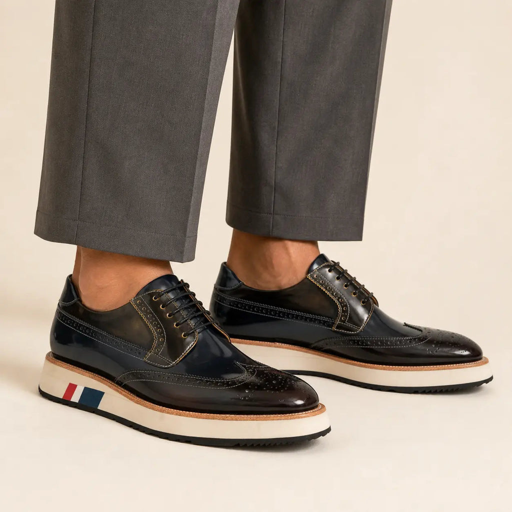Dark Blue-Black and Brown Wingtip Derby Shoe