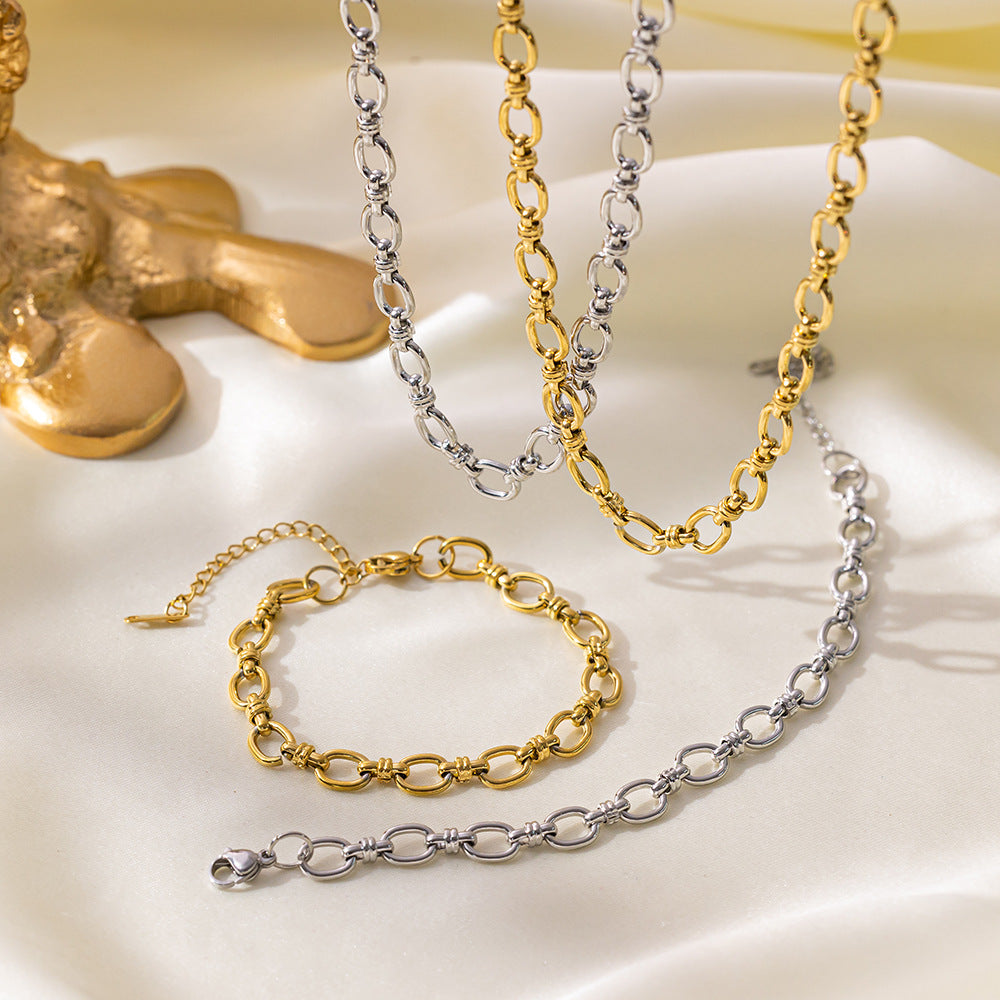 Women's Thick Type Round Cuban Link Chain Gold Plated Titanium Necklaces