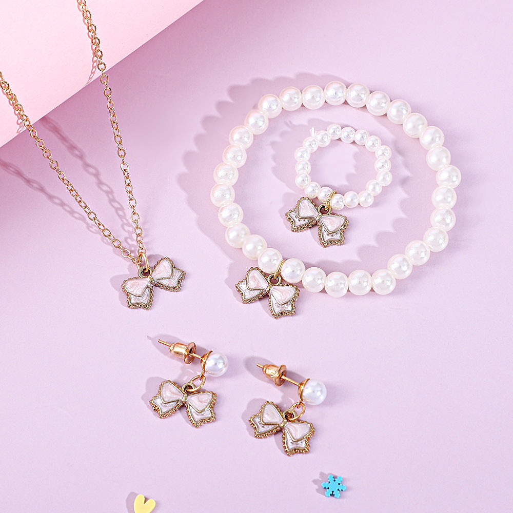 Children's Pearl Cute Little Alloy Dripping Bowknot Bracelets
