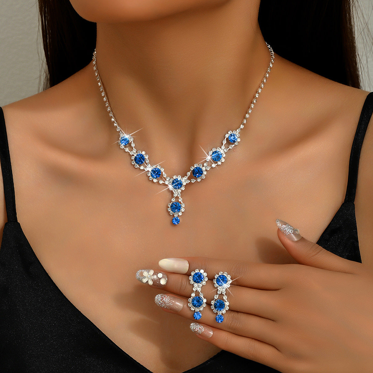 Women's 2 Pieces Claw Chain Bride Blue Birthday Party Gift Jewelry Set