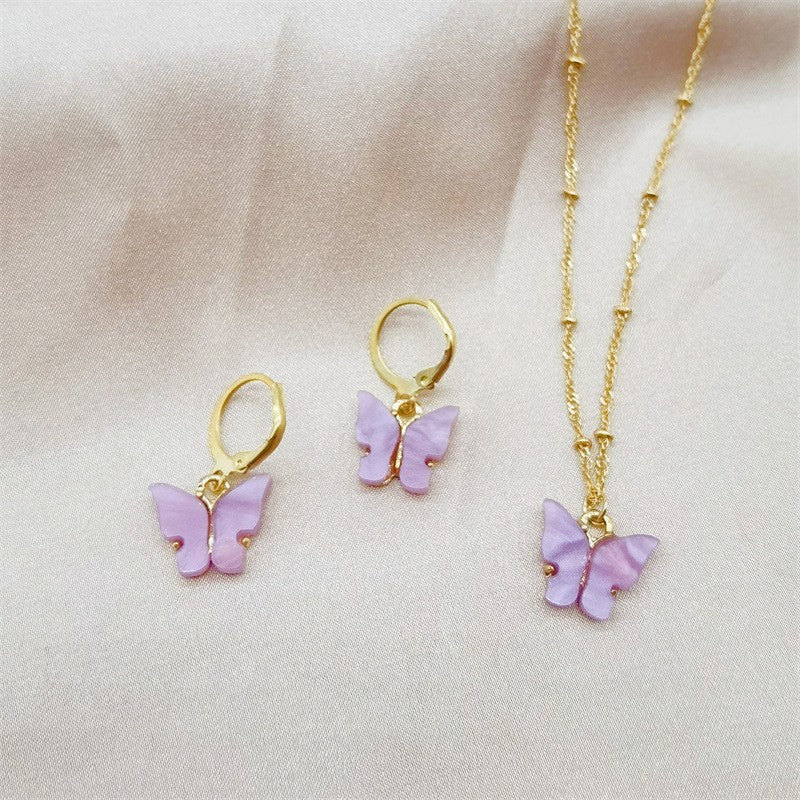 Creative Fashion Color Acrylic Butterfly Suit Jewelry Set
