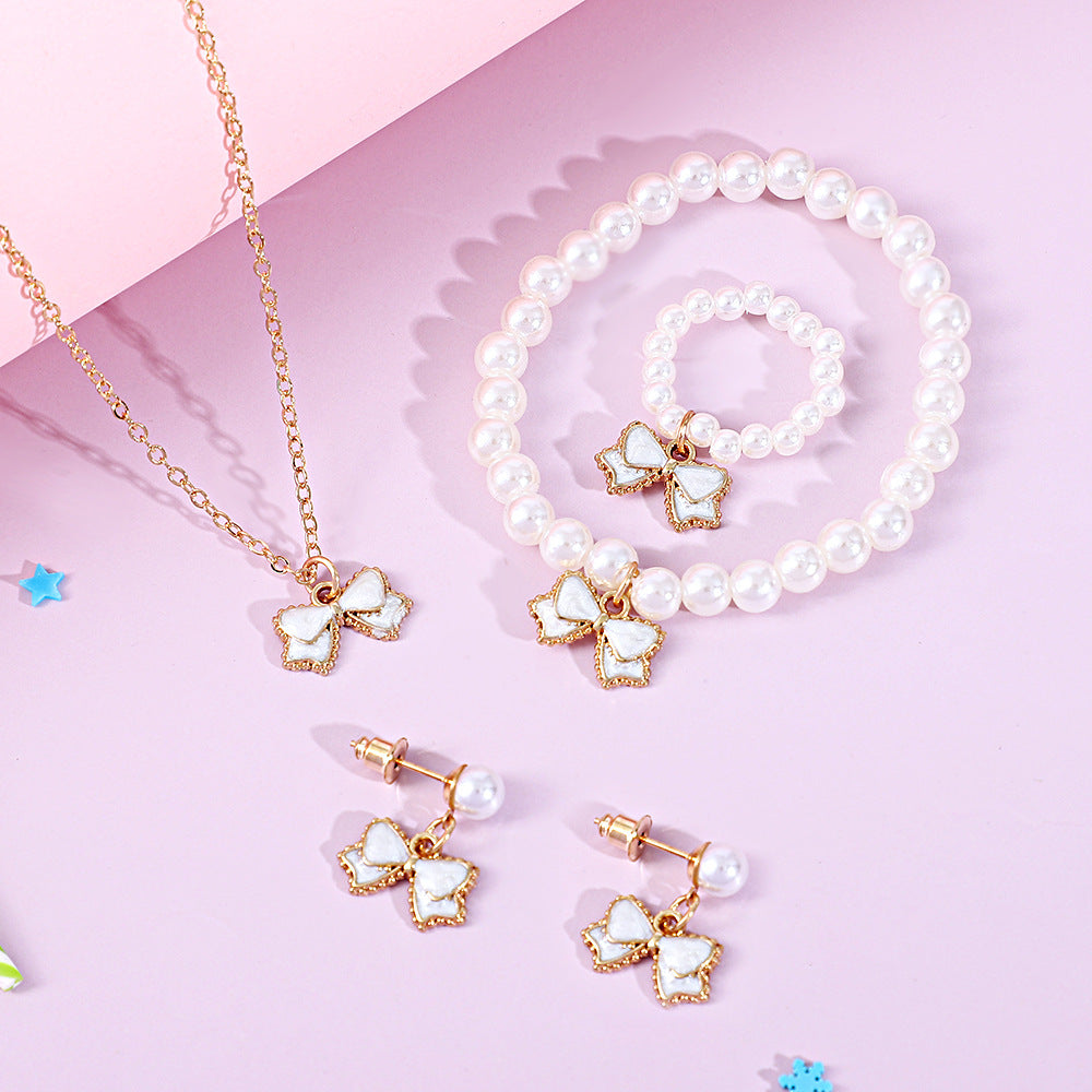 Children's Pearl Cute Little Alloy Dripping Bowknot Bracelets