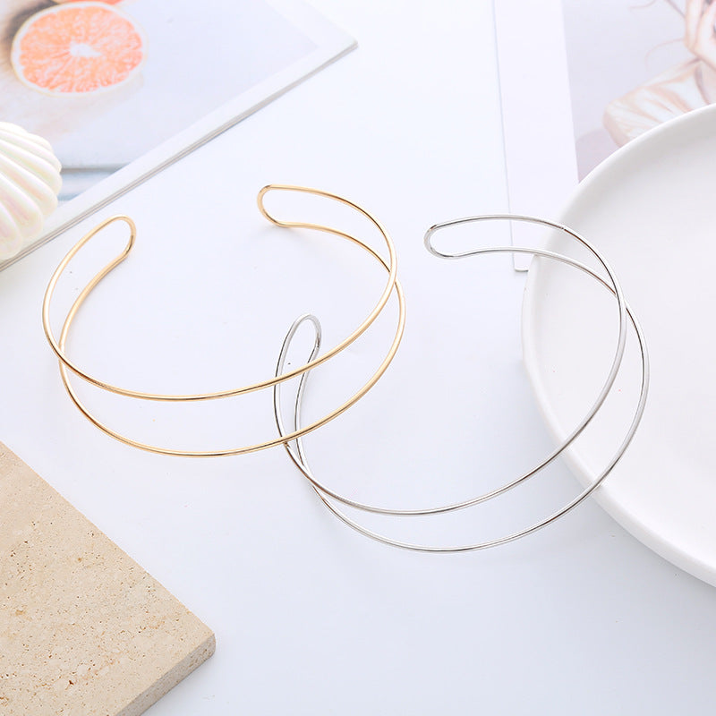 Women's Fashion Double Line Geometric Open Collar Hollow Simple Punk Jewelry Set