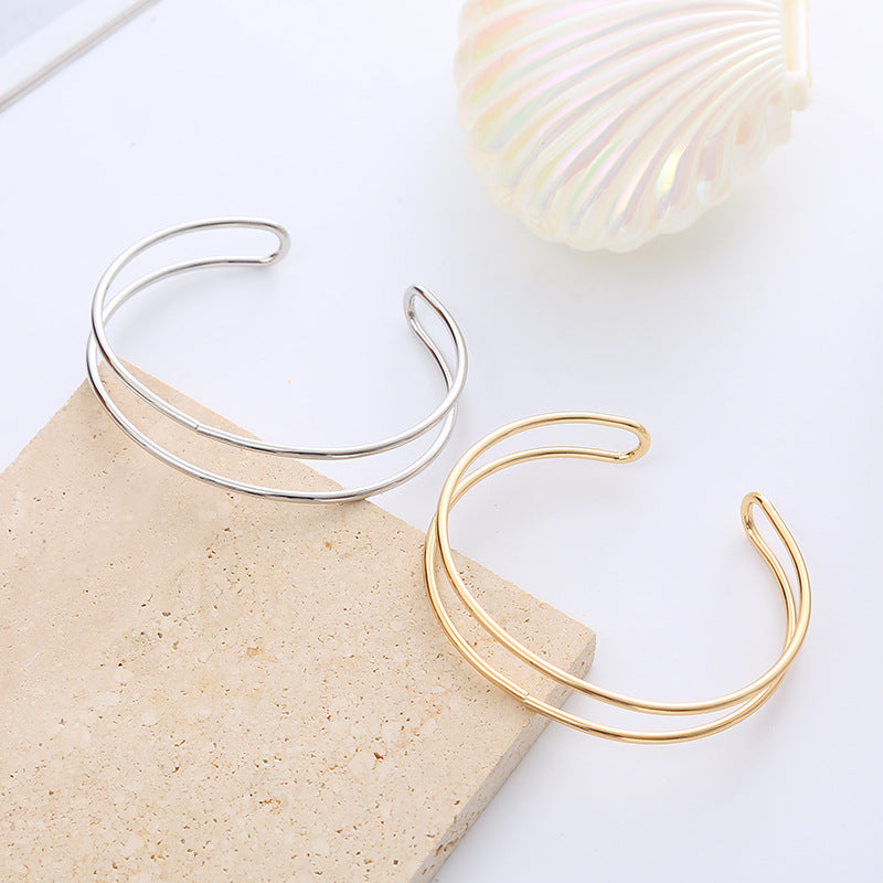 Women's Fashion Double Line Geometric Open Collar Hollow Simple Punk Jewelry Set