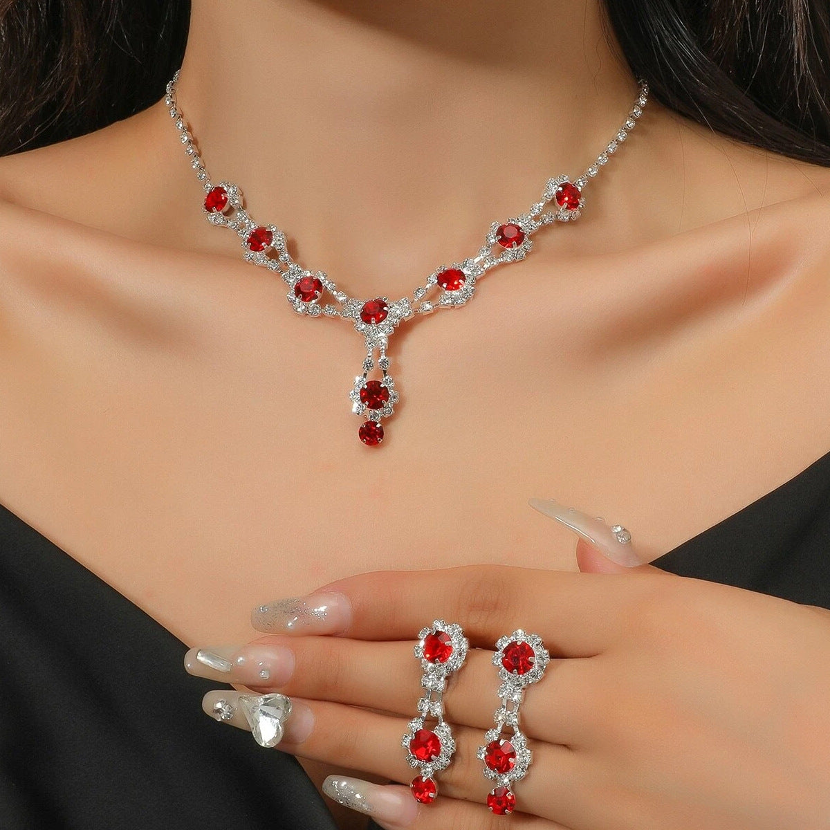 Women's 2 Pieces Claw Chain Bride Blue Birthday Party Gift Jewelry Set