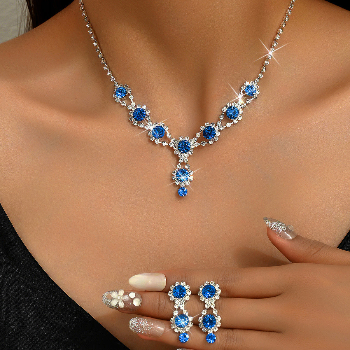 Women's 2 Pieces Claw Chain Bride Blue Birthday Party Gift Jewelry Set