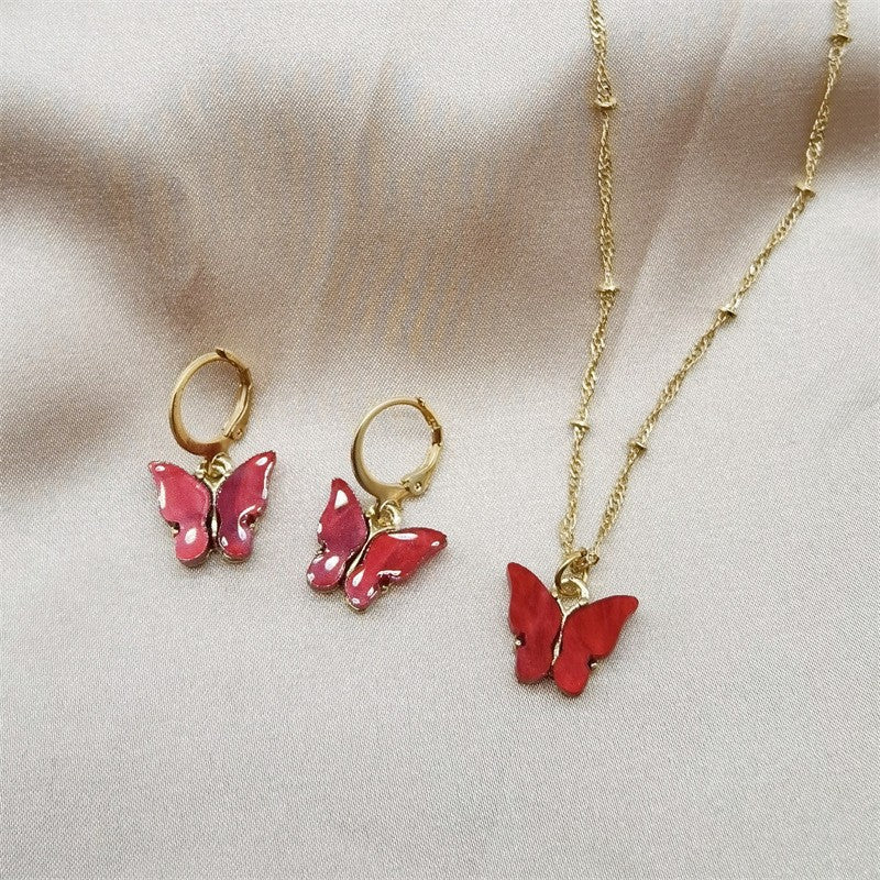 Creative Fashion Color Acrylic Butterfly Suit Jewelry Set