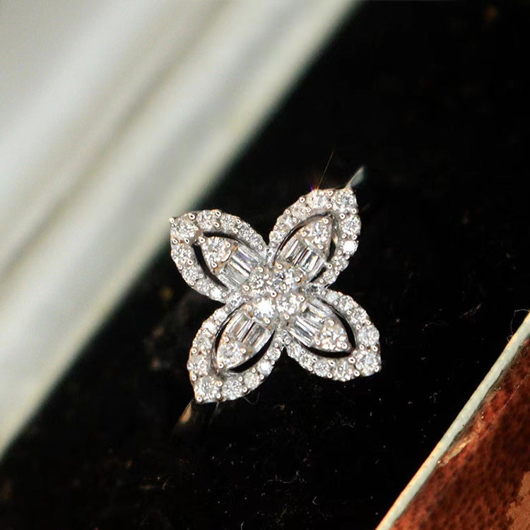 Live Broadcast Design Female Four-leaf Clover Niche Full Diamond Jewelry Set