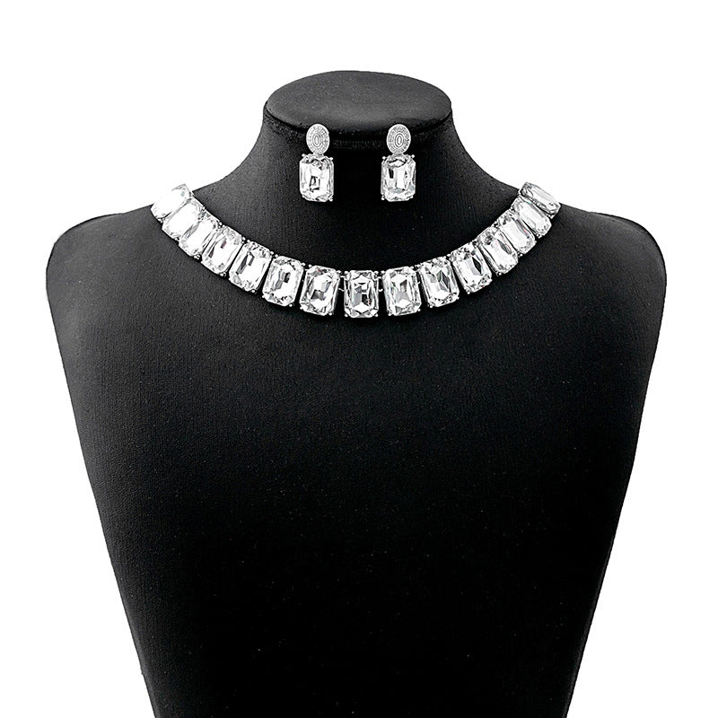 Women's Crystal Square Fashionable Temperament Dinner Exaggerated Jewelry Set
