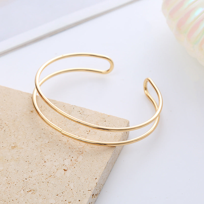 Women's Fashion Double Line Geometric Open Collar Hollow Simple Punk Jewelry Set