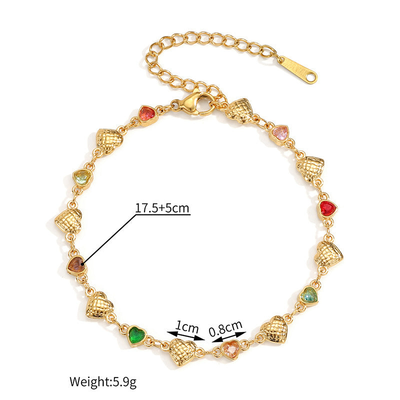 Women's Loving Heart Zircon Gold Fashion Design Stainless Steel Jewelry Set