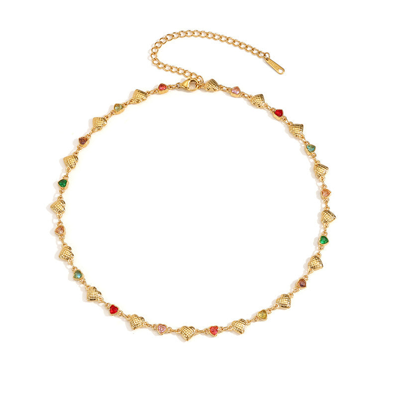 Women's Loving Heart Zircon Gold Fashion Design Stainless Steel Jewelry Set