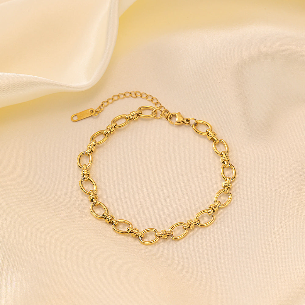 Women's Thick Type Round Cuban Link Chain Gold Plated Titanium Necklaces