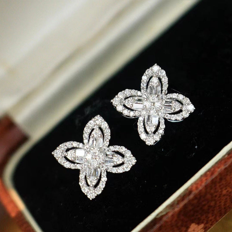 Live Broadcast Design Female Four-leaf Clover Niche Full Diamond Jewelry Set
