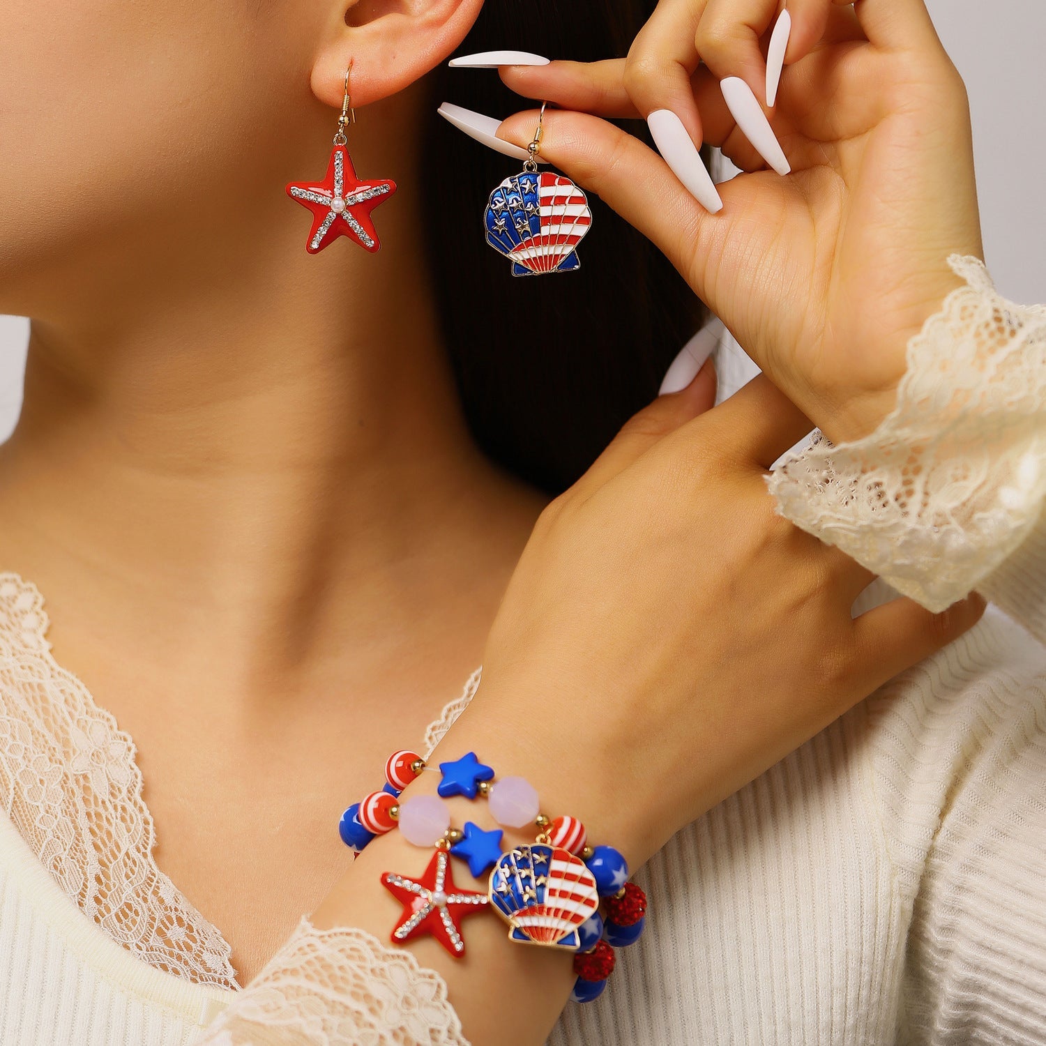 Fashion Independence Day Asymmetric Flag Color Jewelry Set