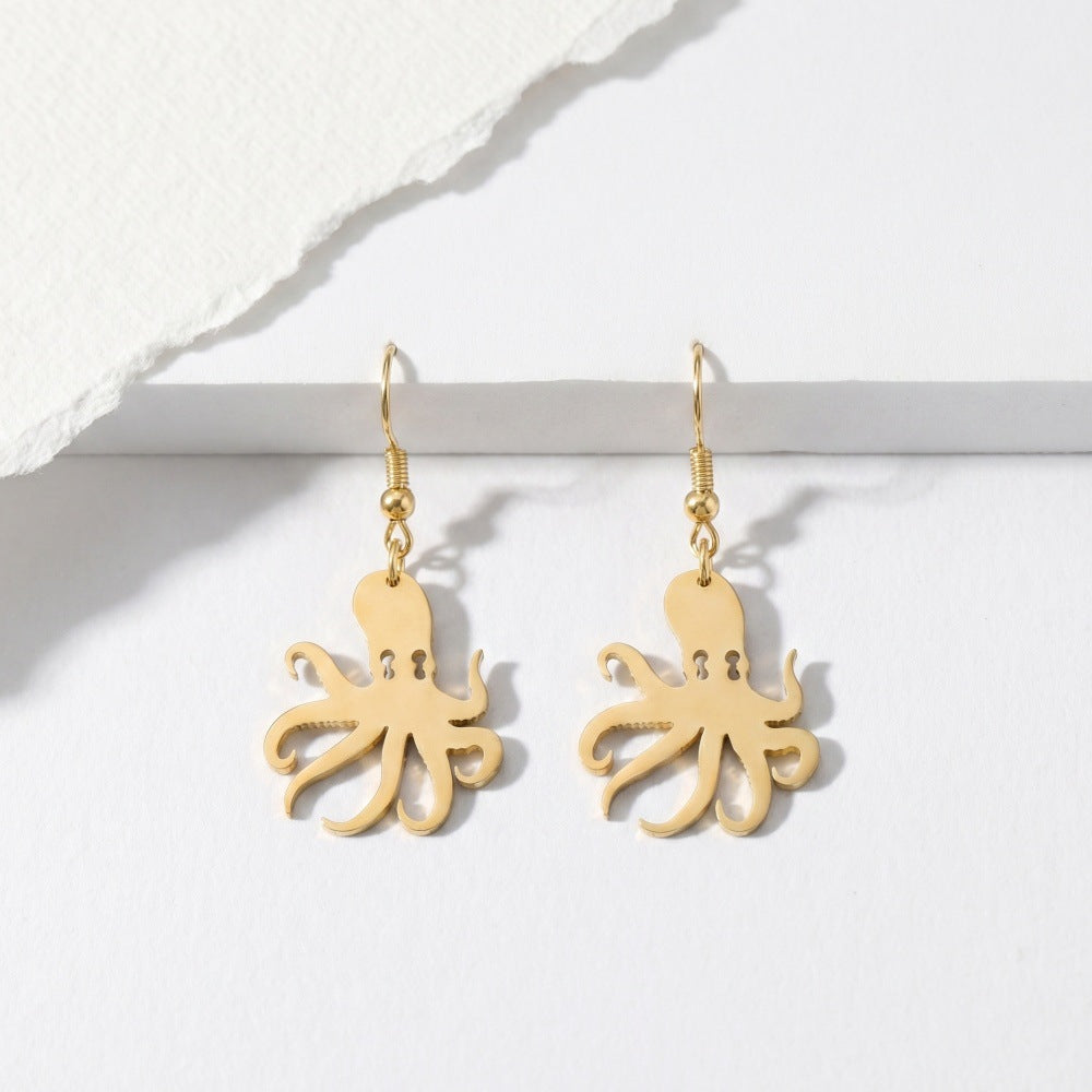 Octopus Suite Stainless Steel Eardrops Sweet Cool Style Niche Clavicle Jewelry Set