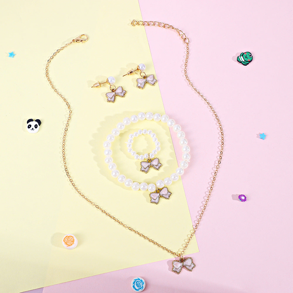 Children's Pearl Cute Little Alloy Dripping Bowknot Bracelets