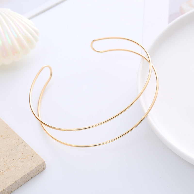 Women's Fashion Double Line Geometric Open Collar Hollow Simple Punk Jewelry Set