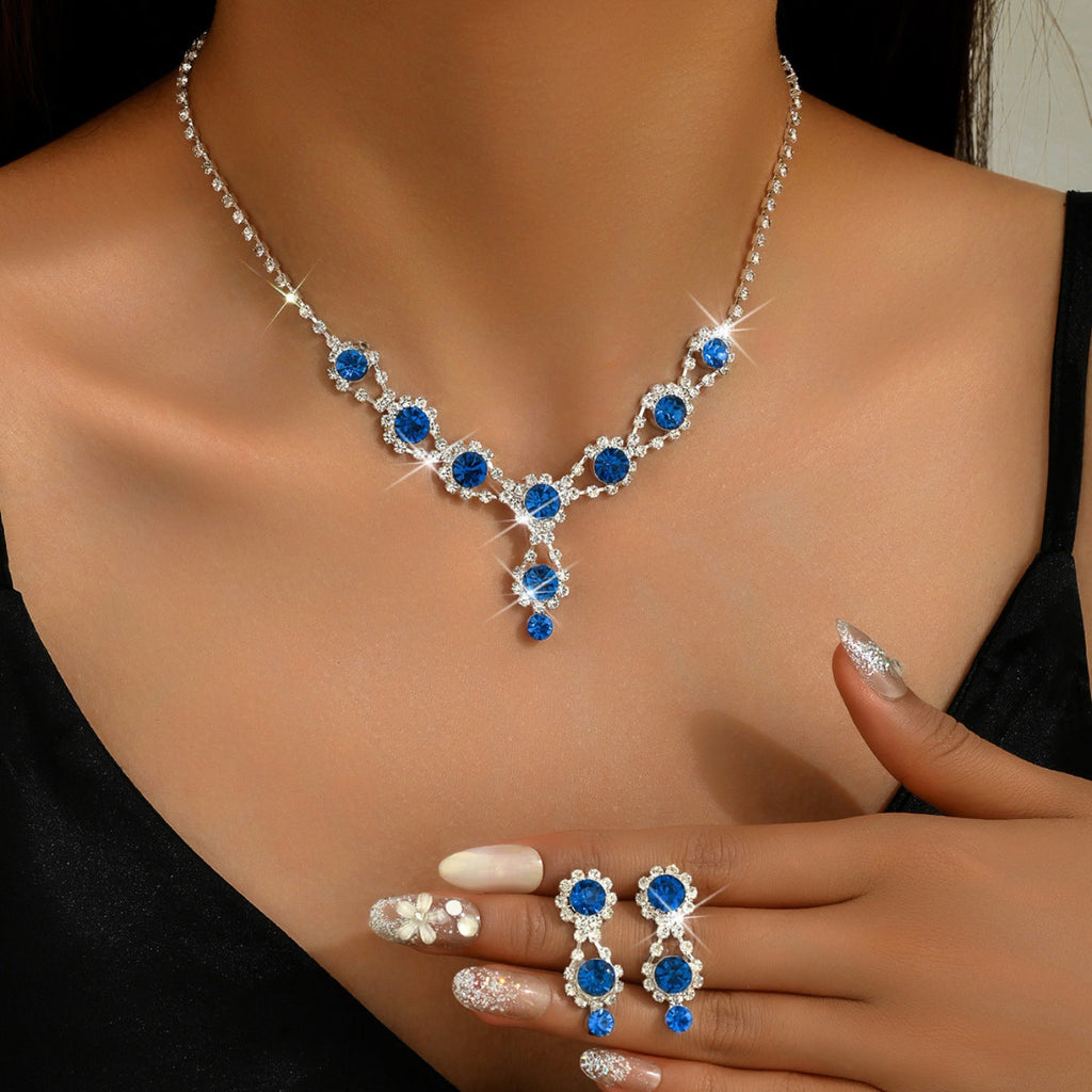 Women's 2 Pieces Claw Chain Bride Blue Birthday Party Gift Jewelry Set