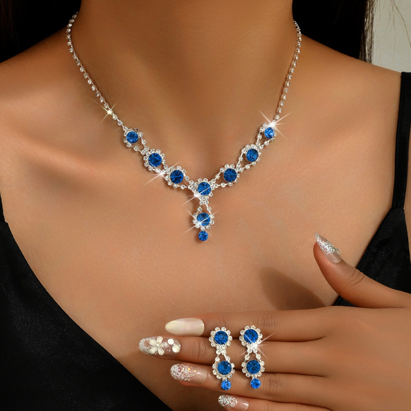 Women's 2 Pieces Claw Chain Bride Blue Birthday Party Gift Jewelry Set