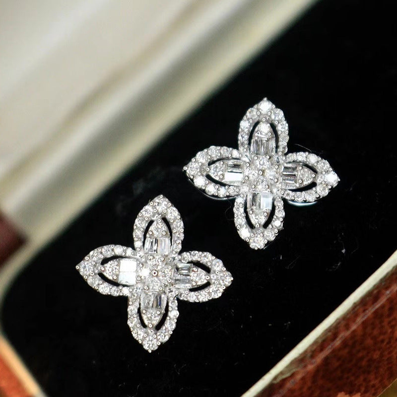 Live Broadcast Design Female Four-leaf Clover Niche Full Diamond Jewelry Set
