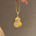 Women's Yellow Roses Calabash Pendent Brushed Golden Fu Lu Rings