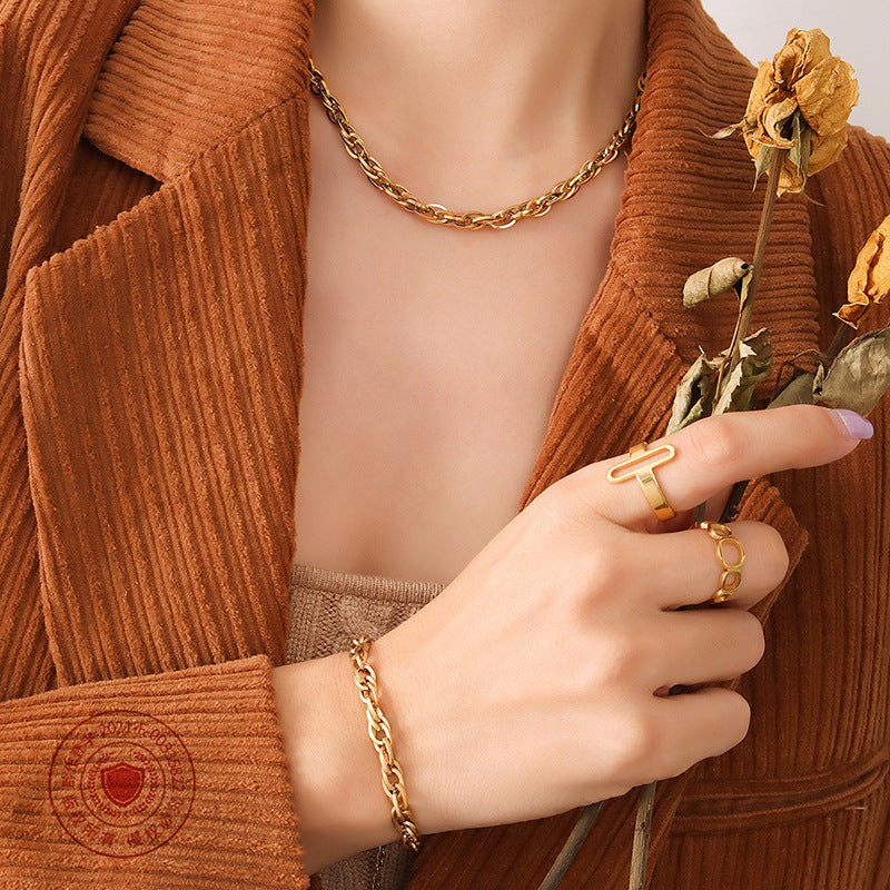 Cold Style Light Luxury Thick Chain Stainless Steel Titanium Gold Necklaces