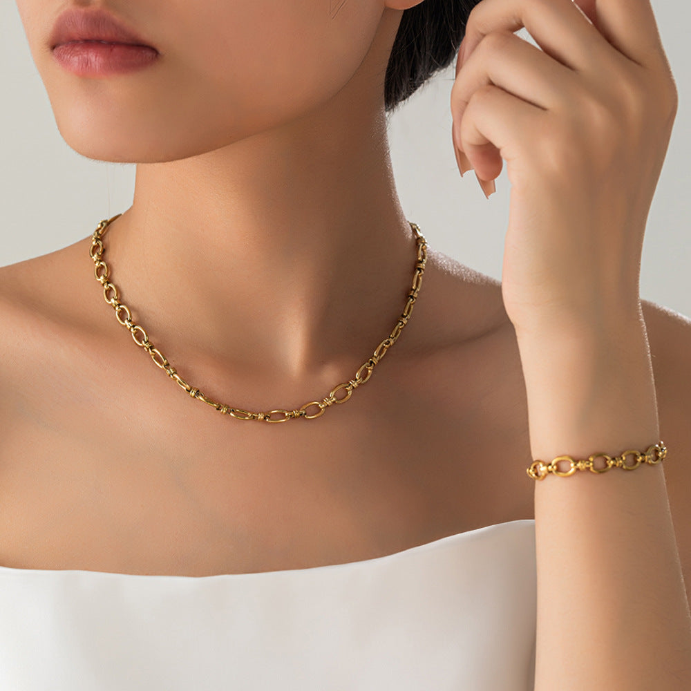Women's Thick Type Round Cuban Link Chain Gold Plated Titanium Necklaces