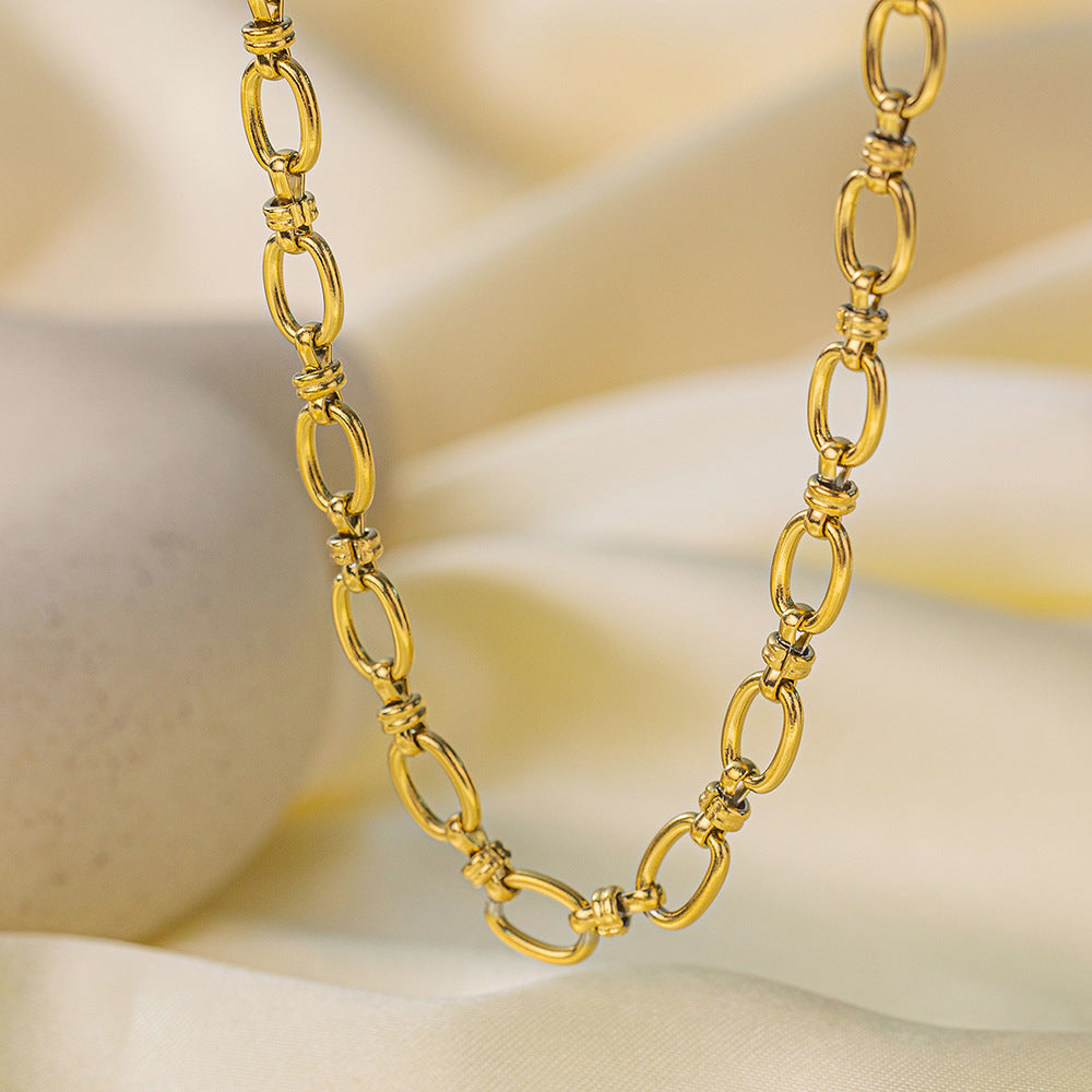 Women's Thick Type Round Cuban Link Chain Gold Plated Titanium Necklaces