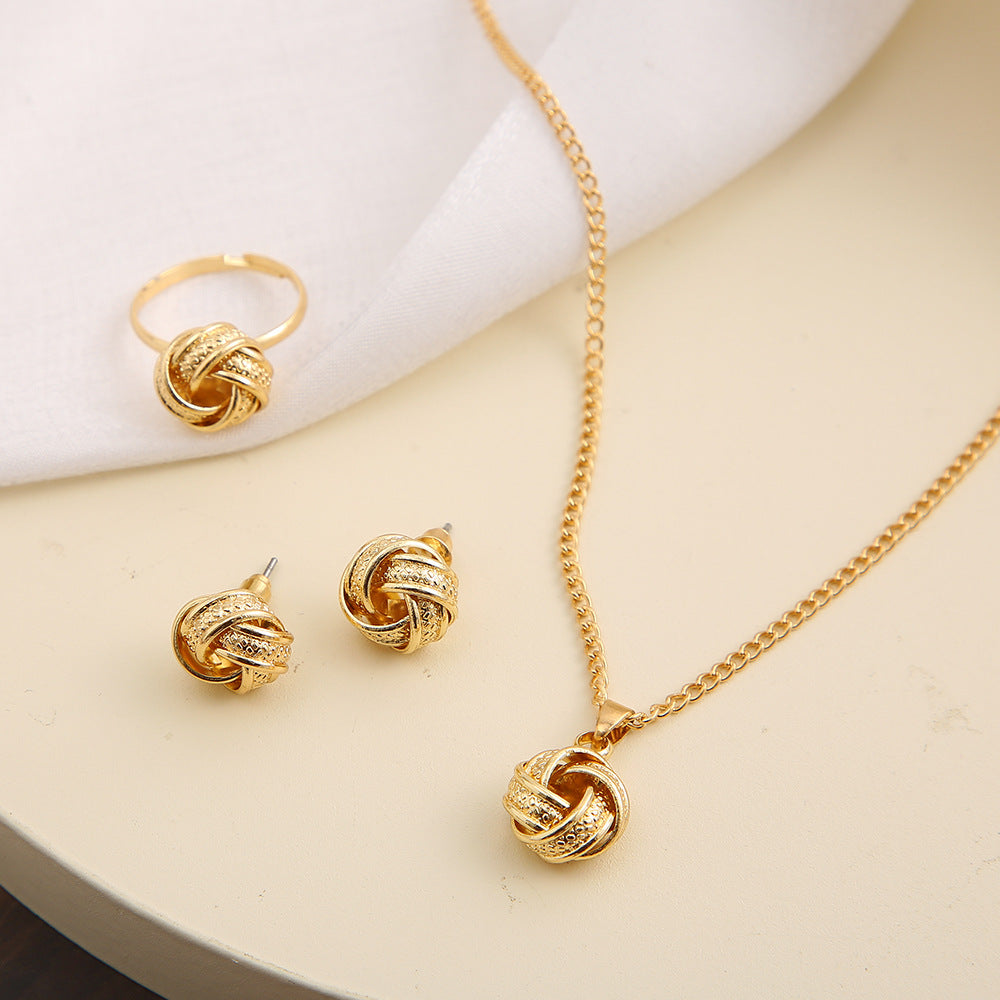 Metal Three-piece Creative Wedding Three-dimensional Knotted Rings