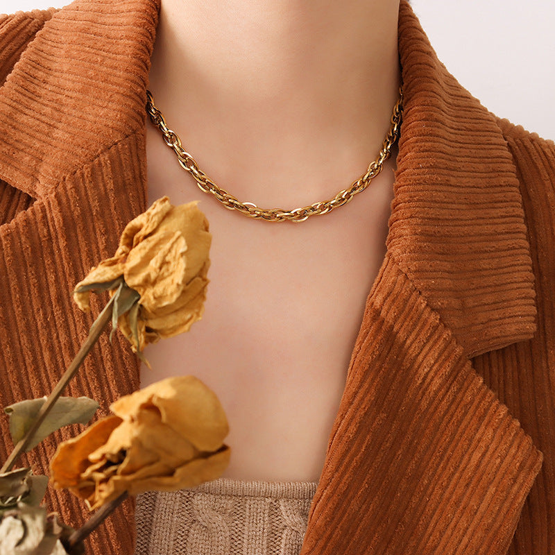 Cold Style Light Luxury Thick Chain Stainless Steel Titanium Gold Necklaces