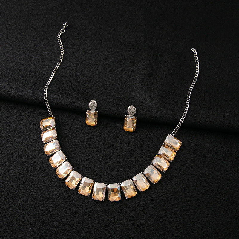 Women's Crystal Square Fashionable Temperament Dinner Exaggerated Jewelry Set
