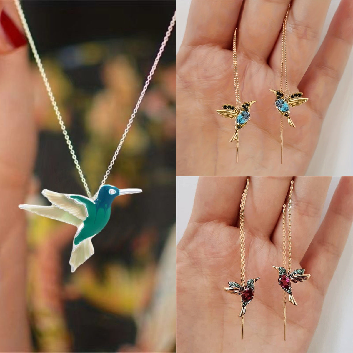 Exquisite Hummingbird Female Tassel Elegant Gift Jewelry Set