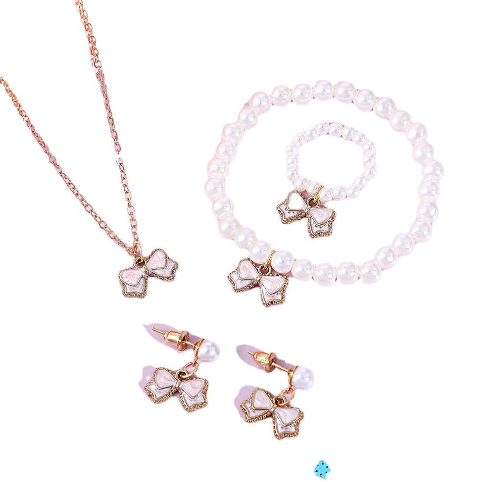 Children's Pearl Cute Little Alloy Dripping Bowknot Bracelets