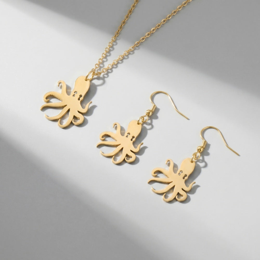 Octopus Suite Stainless Steel Eardrops Sweet Cool Style Niche Clavicle Jewelry Set