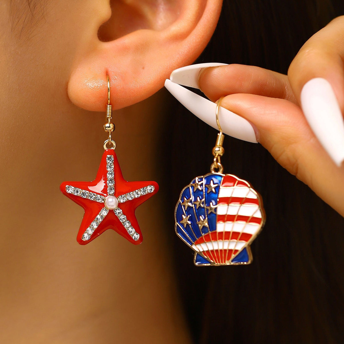 Fashion Independence Day Asymmetric Flag Color Jewelry Set
