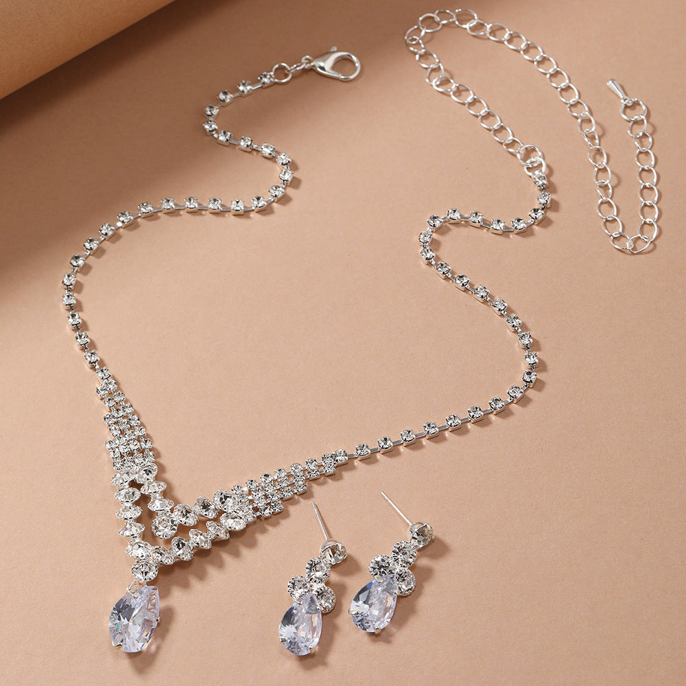 Fashion Water Drop Ear Diamond Claw Chain Jewelry Set