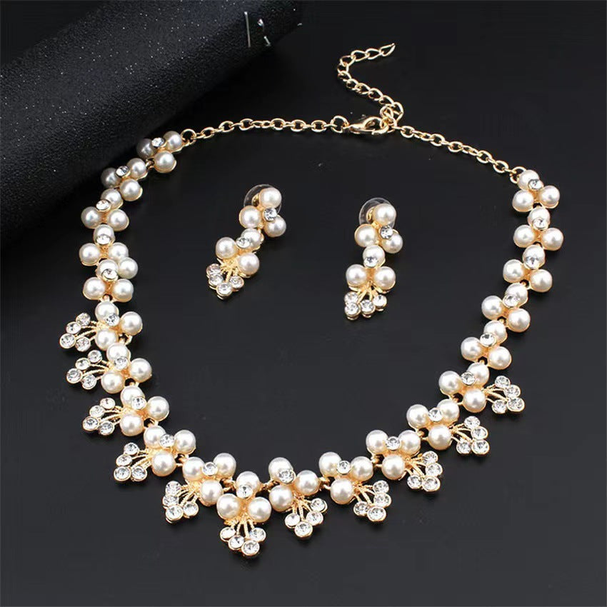Fashion Pearl Rhinestone Short Bride Suit Jewelry Set
