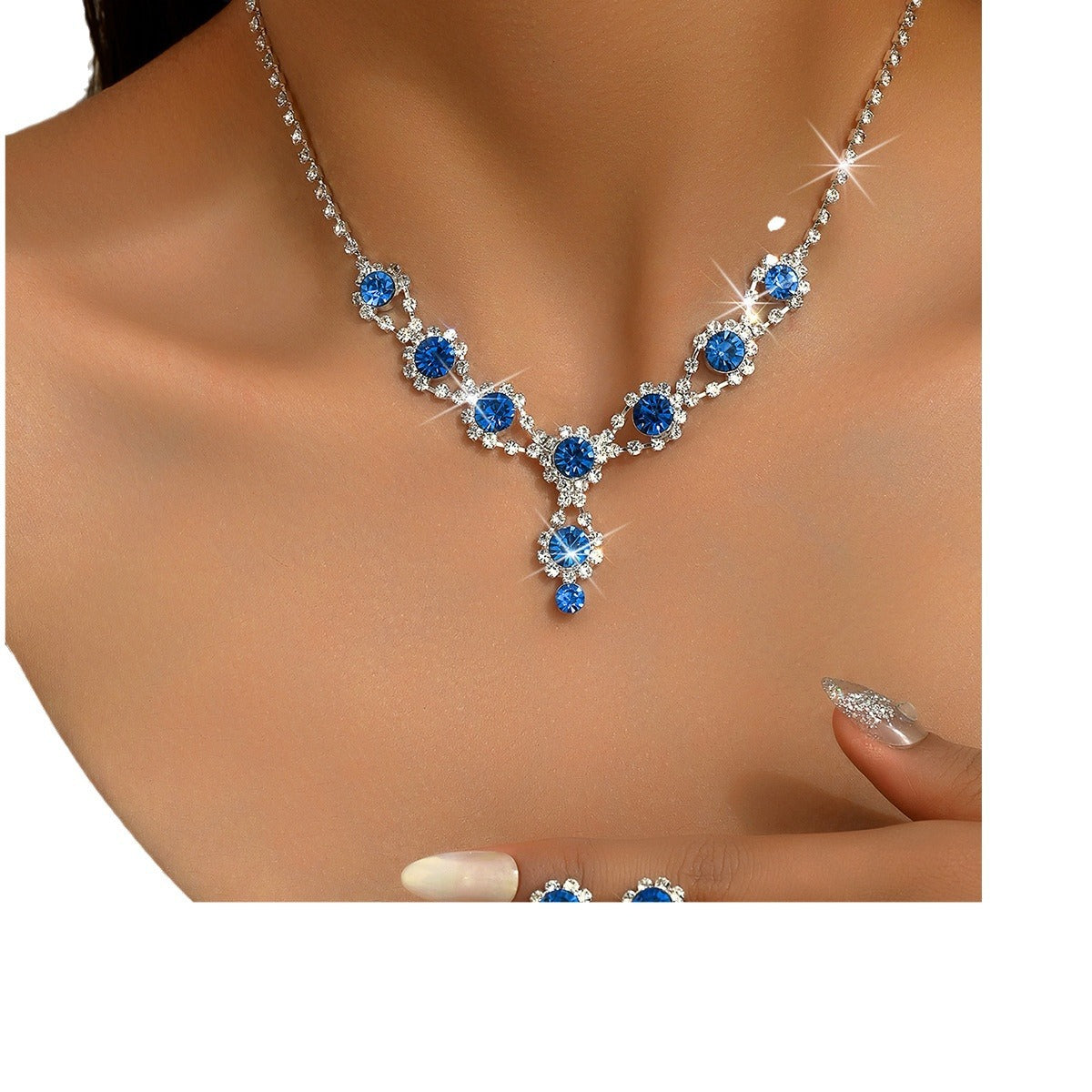 Women's 2 Pieces Claw Chain Bride Blue Birthday Party Gift Jewelry Set