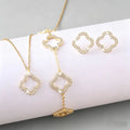 Inlaid Zircon Hollow Four-leaf Flower Three-piece Jewelry Set