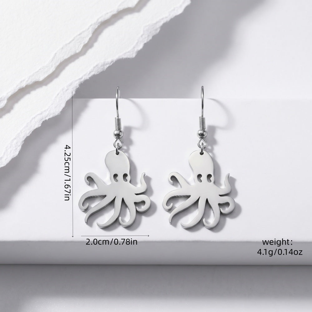 Octopus Suite Stainless Steel Eardrops Sweet Cool Style Niche Clavicle Jewelry Set