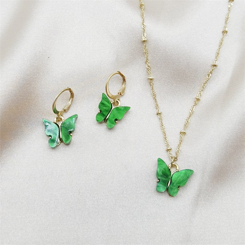 Creative Fashion Color Acrylic Butterfly Suit Jewelry Set