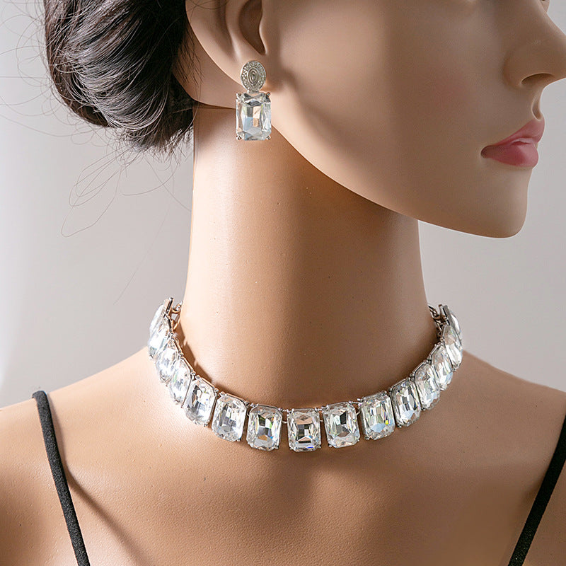 Women's Crystal Square Fashionable Temperament Dinner Exaggerated Jewelry Set